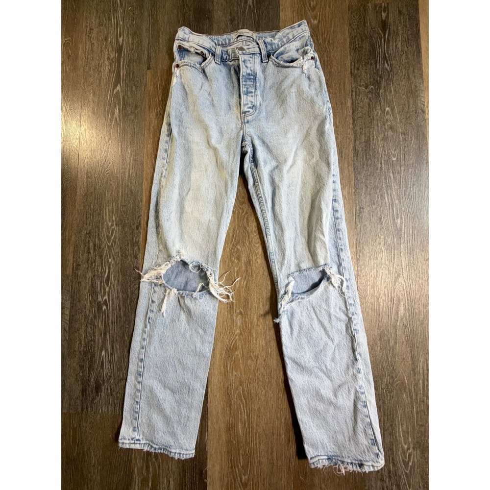Abercrombie & Fitch The Dad High Rise Jeans Womens 26/2L Light Wash Distressed